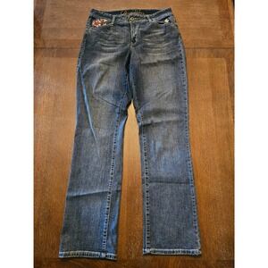 Rocawear Womens Embroidered Back Pocket Jeans Blue Denim Size 14 Y2K Streetwear